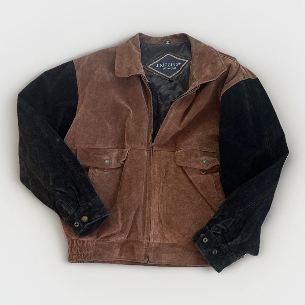 J Riggings Pig Skin Leather Jacket Two Toned Black & Brown Men's Size XL
